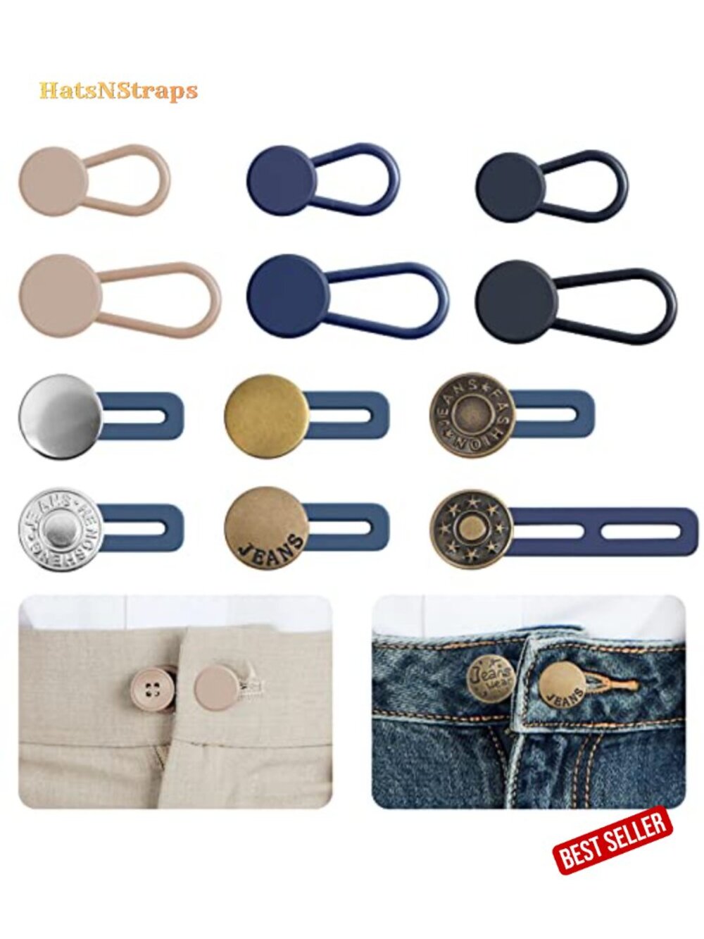 Button Extenders for Jeans Pants Waist Extender No Sewing 12 Piece Kit